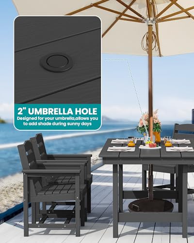 Serwall 7-Piece Patio Dining Table Sets, Outdoor Hdpe Dining Furniture Set With Umbrella Hole Cut-Out Table And 6 Chairs thumb #3