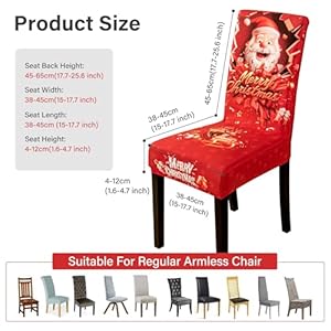 6PCS Christmas Dining Chair Covers Stretch Removable Washable Dining Room Chair Protector Slipcover 3D Print Santa Claus Deer Kitchen Chair Cover Slipcovers Protector for Xmas Holiday Party Home Decor