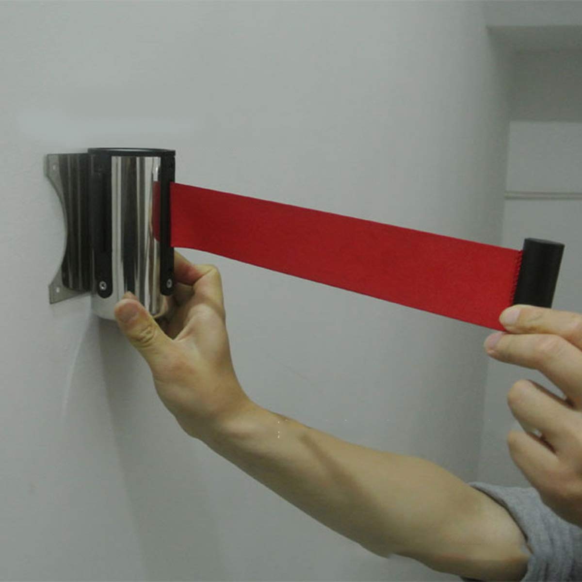 Montaggio a Parete di Sicurezza Barriera,Yueser 2pcs Sicurezza Barriera Cintura Acciaio Inox Nastro Barriera Retraibile Barriera Folla Controllo Nastro per Banca Hotel Museo Fabbrica Cinema