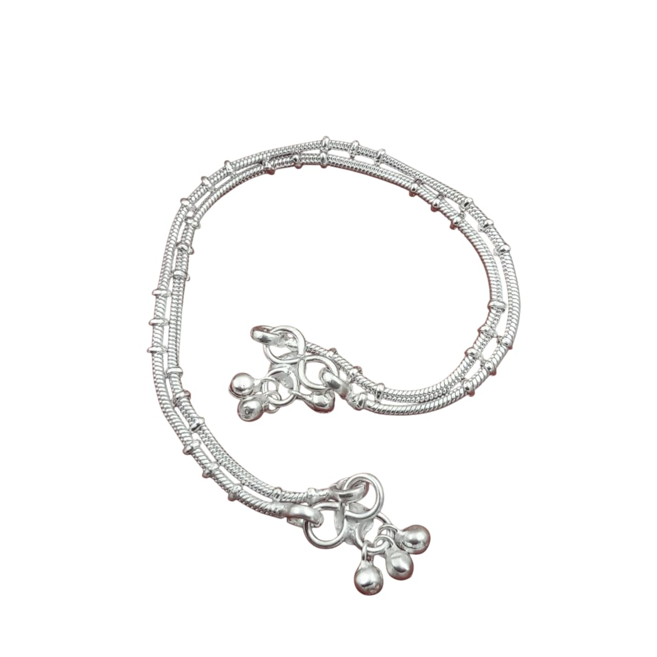 Slim Brass & Silver-Plated Stylish Anklets | Kolusu Payal with Silver Ghungroo for Women (White, Size 10.5)-image-7