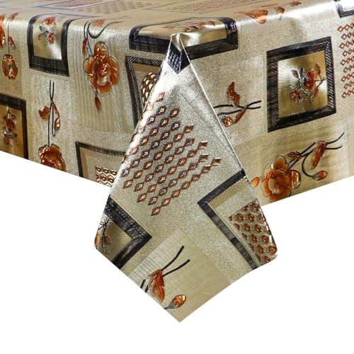 Image of Dakshya Industries PVC Waterproof Withoutlace Dining Table Cover (Size - 54X78 Inch) Rectangle 6 Seater Heat Rasistant, Gold Box
