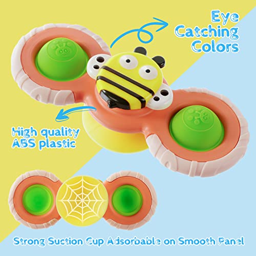 Vicloon spinner-speelgoed met zuignap, 3 stuks draaispeelgoed met bijtring van siliconen, baby-badspeelgoed, sensorisch speelgoed, geschenk voor baby's van 1-3 jaar - Afbeelding 5