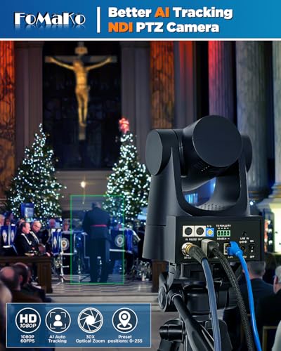 Image of FoMaKo NDI PTZ Camera,30X Optical Zoom, AI Auto-Tracking Gen 3, HDMI PTZ Camera for Church Worship Live Services Education Events PoE(Official NDI 6 & NDI HX3 Certified)(KN30A Pro) Black
