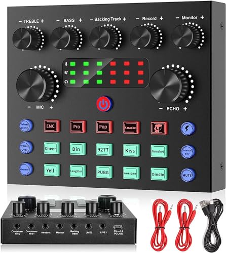 Mesa de Mezclas Dj Tarjeta de Sonido Externa USB, focombance Interfaz Audio Controladora DJ con Mezclador Audio Cambiador de Voz, para Streaming Gaming Karaoke Video Youtube