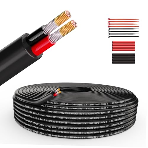 Wirelume Cable Eléctrico 2x3mm² de Calibre 12 AWG - Extensión de 2 Polos Conductores - Cobre Trenzado de PVC Sin Oxígeno - Estañado de Bajo Voltaje - 10 Pies/3 m