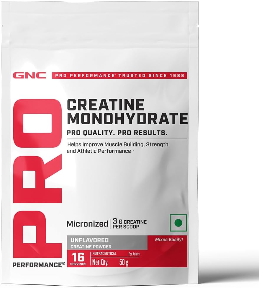 GNC Pro Performance Pure Micronized Creatine Monohydrate | 50g | Instantized | Fuels Muscles | Increase Muscle Mass | Rapid Absorption | Lab Tested | Unflavoured | Boosts Athletic Performance | Imported