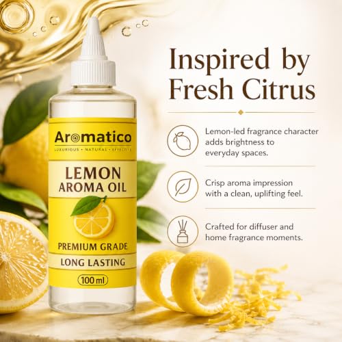 Image of AROMATICO Pure Lemon Aroma Diffuser Oil with Long-Lasting Fragrance for Homes, Offices & Showrooms. Ideal for Diffusers, Reed Diffusers, Air-Purifiers & Candles 100 ml