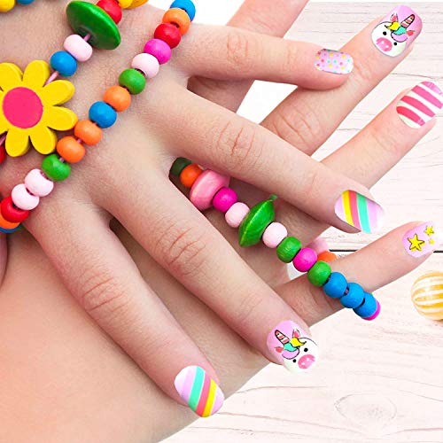 144Pcs False Nails Press On Nails For Kids - Self-Adhesive Unicorn Short Fake Artificial Full Cover Nail Art Kits Transation With Nail Glue Tabs For Girls Children (6 Box Unicorn Nails) #TOP2
