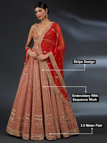 Image of TRENDMALLS Women's Satin Embroidery With Sequence Work Lehenga Choli Unstitch Blouse with Dupatta For Women (New-Bridal-Latest-Wedding-Sequence-Lehenga-Designer)