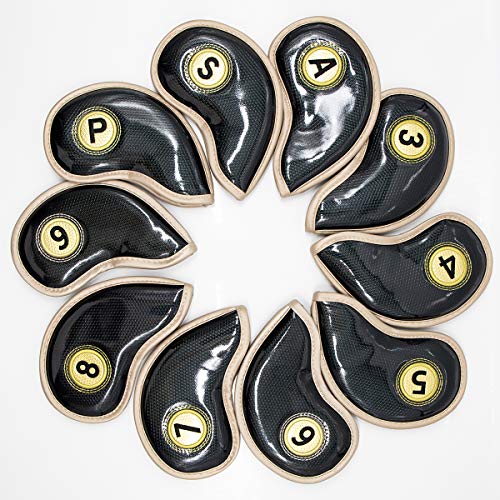Golf Iron Covers 10pcs,Golf Iron Head Covers Synthetic Leather Golf Iron Covers Golf Iron Headcovers,Golf Club Head Covers for Iron with Magic Tape Fit All Brands,Golf Iron Cover 10pcs(3-9,P,A,S)