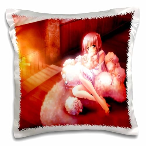 3dRose pc_59724_1 Anime with Pink Sheep Pillow Case, 16 x 16
