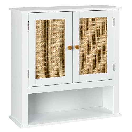 Finnhomy Bathroom Cabinet Wall Mounted, Bathroom Wall Cabinet with 2 Hand Made Rattan Doors and Adjustable Shelves, Over The Toilet Storage Cabinet, Medicine Cabinet for Bathroom Kitchen Laundry Room Finnhomy Bathroom Cabinet Wall Mounted, Bathroom Wall Cabinet with 2 Hand Made Rattan Doors and Adjustable Shelves, Over The Toilet Storage Cabinet, Medicine Cabinet for Bathroom Kitchen Laundry Room