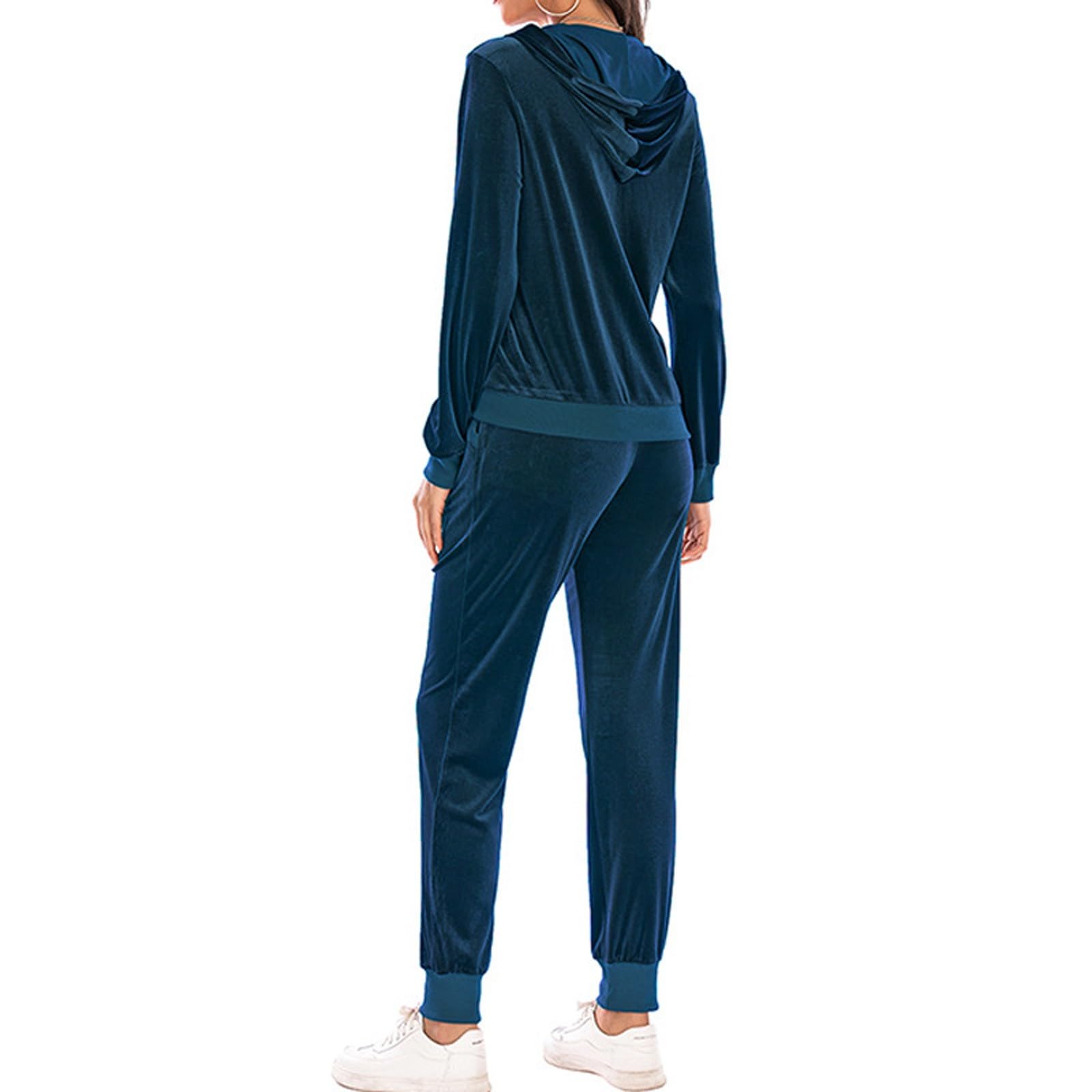 Felpa con cappuccio tinta unita moda casual da donna Camicia con taschino a maniche lunghe Camicetta Cintura con cerniera Set di pantaloni elastici