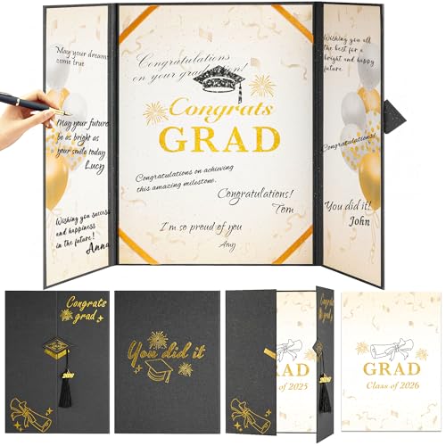 Image of AYGXU Black Gold Graduation Party Decorations, Class of 2026 Congratulations Graduates Alternative Signature Guest Book,Autograph Book with Tassel, Congrats Grad Party Signing Card Board