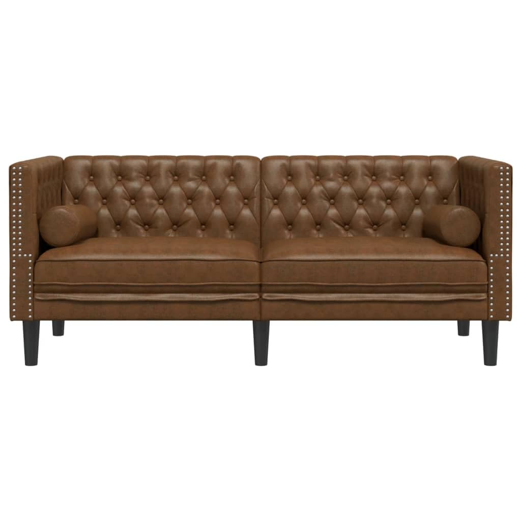vidaXL Sofá Chesterfield de 2 plazas Piel de Ante sintético marrón, sofá, sofá de Dos plazas, Asientos de salón, sofás, sofá tapizado