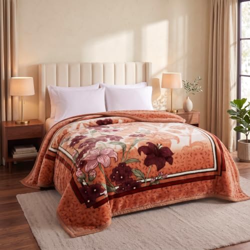 Image of BSB HOME 280 GSM Mink Blanket, Premium Soft Warm Cozy Plush Blanket for Double Bed, Ultra Soft Comfortable Winter Bedding, Elegant Printed Blanket, 90 x 100 Inches (229 x 254 cm) - Warm Sand