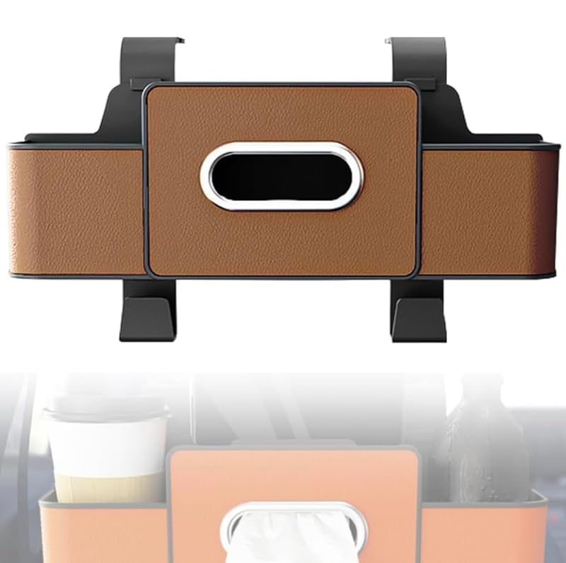 Organizador de Encosto de Banco Automotivo 3 em 1 com Porta-Copos, Porta-Tはlenços, Lixeira e Ganchos Marrom Generic