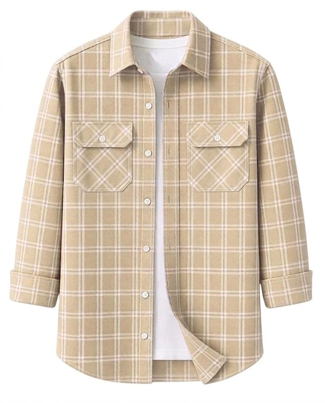 Image of DEELMO Men's Stylish Cotton Blend Casual Chakes Shirt || Full Sleeve Shirt with Dual Flap Pockets Fabric || Perfect for Casual and Classic Fit & Style || Stylish Everyday Wear