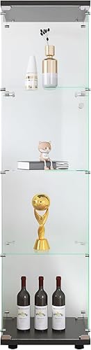 Miniatura 3 de Vitrina de cristal con puertas, 4 estantes con asas, cerraduras y dispositivo antivuelco, estantería de cristal para colecciones de exhibición,