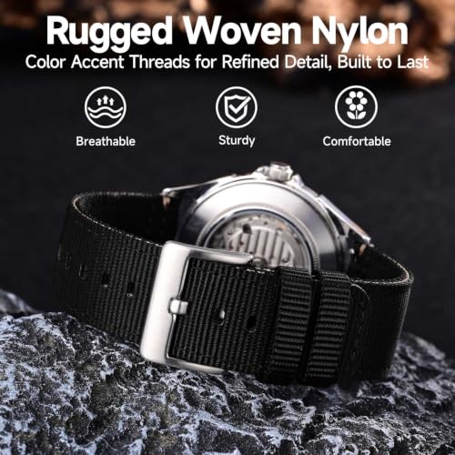 Image of WOCCI Nylon Watch Bands, Contrast Woven Design, Quick Release, Stainless Steel Buckle, Band Width 20mm 22mm 24mm 26mm