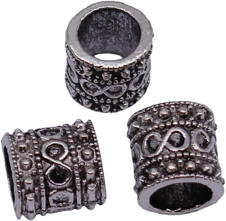 Geometric Rhombus Pattern Spacer Large Hole Spacer Beads for Jewelry Making, 6.8x6.7x5mm, Antique Silver Color, 40 Pieces