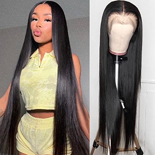 30 Inch Lace Front Wig Human Hair 13x4 HD Straight Wigs Brazilian Virgin Transparent Lace Frontal Wig Straight Human Hair Wigs for Black Women 13x4 Straight Lace Front Wigs 150% Density Natural Black