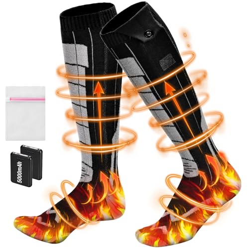 Ouyki Beheizbare Socken, 5V/5000mAh Wiederaufladbare Heizsocken mit 4 Temperaturen, Heizfläche...