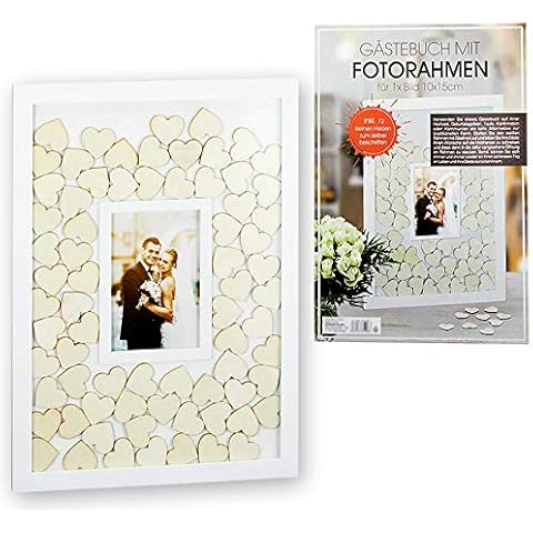 Libro de visitas con marco de fotos integrado y corazones de madera Cover