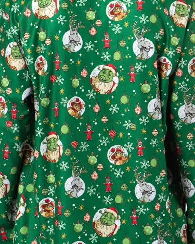 Shrek Men's Christmas Donkey Puss in Boots Tossed Print Button Down Sleep Pajama Set3