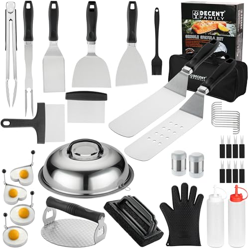 DY DECENT FAMILY Griddle Accessories Kit, 39PCS Flat Top Grill Accessories Set, Griddle Accessories Set with Basting Cover, Spatula, Scraper, Burger Press, Tongs, Cleaning Kit