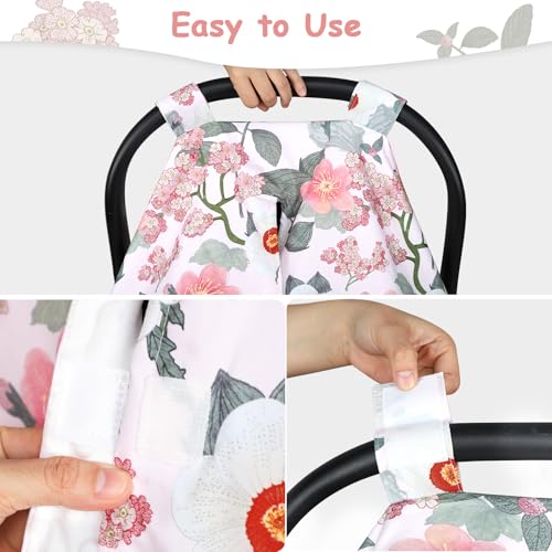 Image of TANOFAR Baby Carseat Canopy, Peekaboo Opening Car Seat Canopy for Babies, Soft and Breathable Infant Carrier Canopy, Multi-use Baby Carrier, Stroller, Nursing Cover, Minky Blanket, Retro Flower