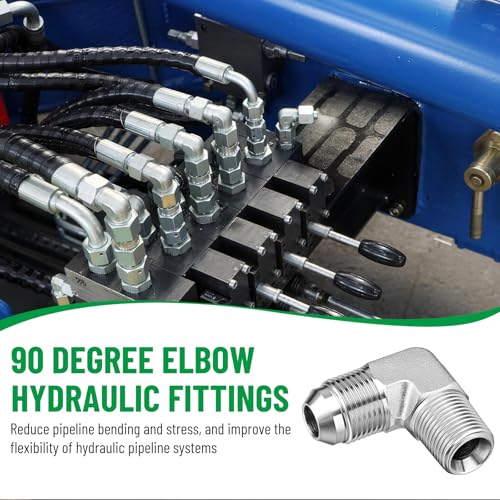 Image of 90 Elbow Hydraulic Adapter Fitting: 1 /2 inch JIC Male x 3 /8 inch NPT Male | 5 Pack Carbon Steel Hydraulic Hose Crimp Connectors with Protective Covers for Hydraulic Applications - 2501-08-06
