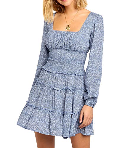 R.Vivimos Women's Autumn Long Sleeve Cotton Polka Dot Print Mini Dress (Medium, Blue)
