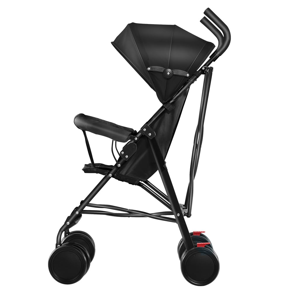 Kinderwagen, leicht und kompakt, von 0 Monaten bis 4 Jahren, maximale Tragfähigkeit von 25 kg, zusammenklappbarer Kinderwagen, neigbare Rückenlehne, automatische Faltung in 1 Schritt, CanopyD-Schwarz