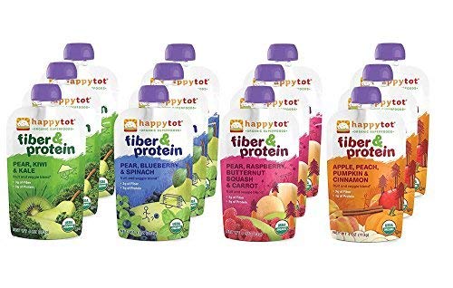 Happy Tot Organic Superfoods Fiber & Protein Stage 4 Baby Food Assortment Variety Packs 4 Flavors (Pack of 12)