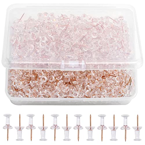 Paquete de 800 tachuelas transparentes con punta de acero de oro rosa para colgar en la pared Cover