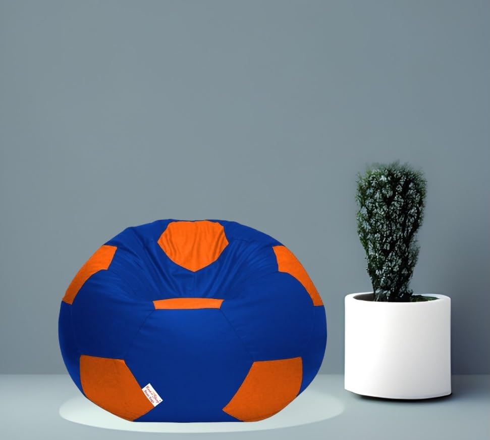 Image of RnS Rest 'n' Sleep - Bean Bag Football Chair Filled with Beans for Living Room, Bed Room for Relaxing, with 1 Year Warranty (Orange /Royal Blue, XXXL)
