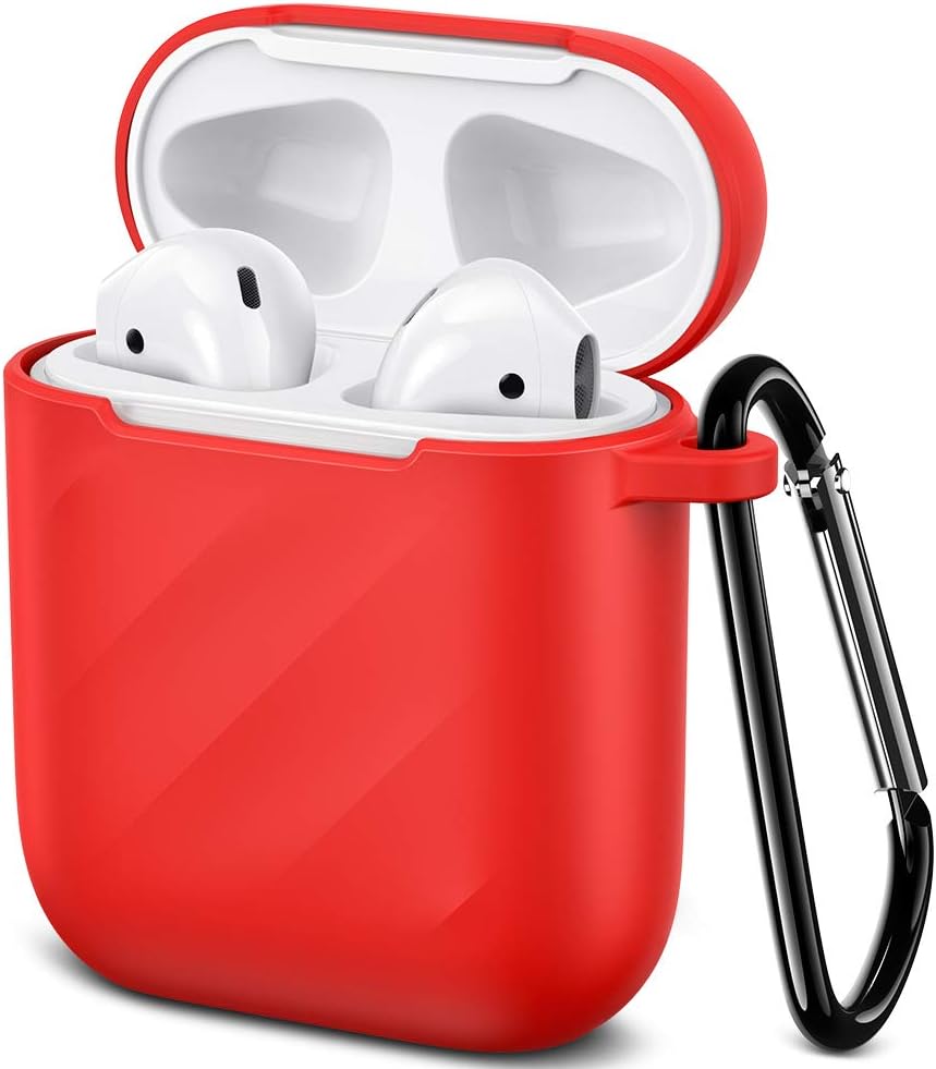 ESR Ripple TPU Carrying Case for AirPods Charging Case(1st and 2nd Gen),[Not Compatible with AirPods Wireless Charging Case] Shock-Resistant Protective Cover,Soft Slim Silicone Skin with Keychain,Red