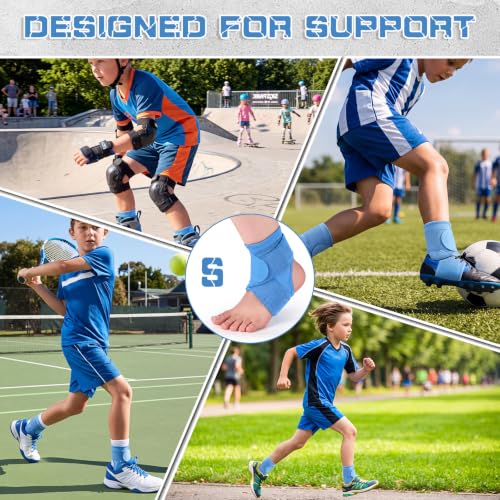 Image of Honoson 2 Pcs Ankle Brace Kid Ankle Support Youth Neoprene Lace up Compression Sleeve Foot Brace Stabilizer with Adjustable Strap for Sport Sprained Plantar Fasciitis Achilles Tendonitis(Light Blue,S)
