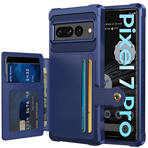 GooseBox for Google Pixel 7 Pro Case, Google 7 Pro Wallet Case with Kickstand RFID [5 Card Slot] Shock-Resistant Soft TPU+PU Leather Double Layers Protection Wallet Cover for Google Pixel 7 Pro (Blue)