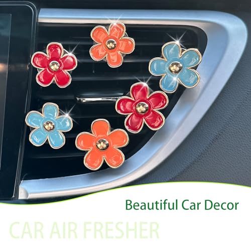 Image of ORIESSE 6pcs Flower Air Vent Clips Car Air Freshener,Red Orange Blue Daisy Flowers Vent Clip Car Accessories for Women,Girly Car Decor Refillable Car Diffuser