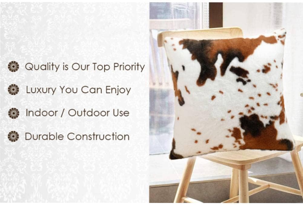 Throw Pillow Covers Soft Faux Fur Pillow Cover Animal Cow Hide Cowhide Print Decor Accent Cushion Covers Farm Pillowcases for Couch Sofa Bedroom Living Room, 20x20, Brown White