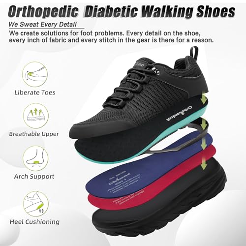OrthoComfoot Men's Orthopedic Comfortable Diabetic Wide Shoes: Wide Toe Box Arch Support Plantar Fasciitis Sports Sneakers,Fashion Casual Hammer Toes Shoes for Foot and Heel Pain Relief3