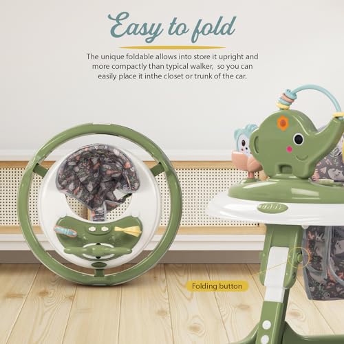 Image of Baybee Minto 2-in-1 Baby Walker for Kids with Push Handle, 2-Level Height Adjustment, Footmat & Musical Toy Bar | Activity Push Walker for Babies 6-18 Months (Green)