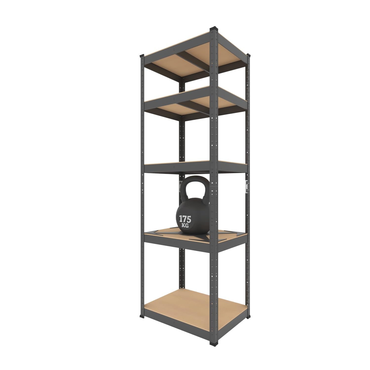 Metallregal 180x60x40 cm Schwarz – 5 MDF Böden – Tragkraft 875kg – Lagerregal, Werkstattregal, Kellerregal, Schwerlastregal