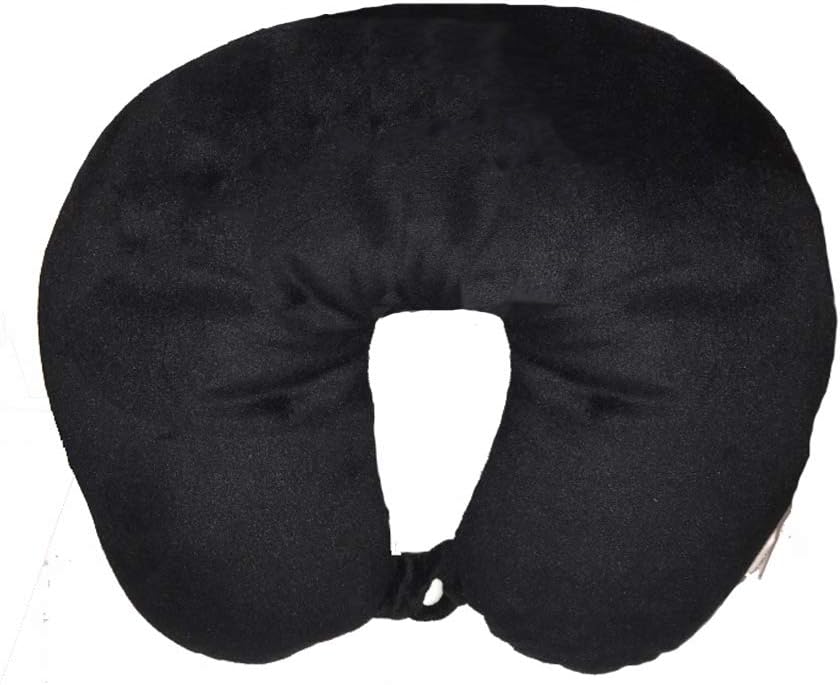 Large Micro Bead Travel Neck Pillow Aeroplane Car Soft Velvet Cushion (Black)