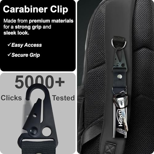 Image of SnapStrap MotoLink Carabiner Keychain Compatible with Triumph Bike Strong Heavy-Duty Metal Clip with Fabric Key Ring Bike Accessory (Gunmetal Black)