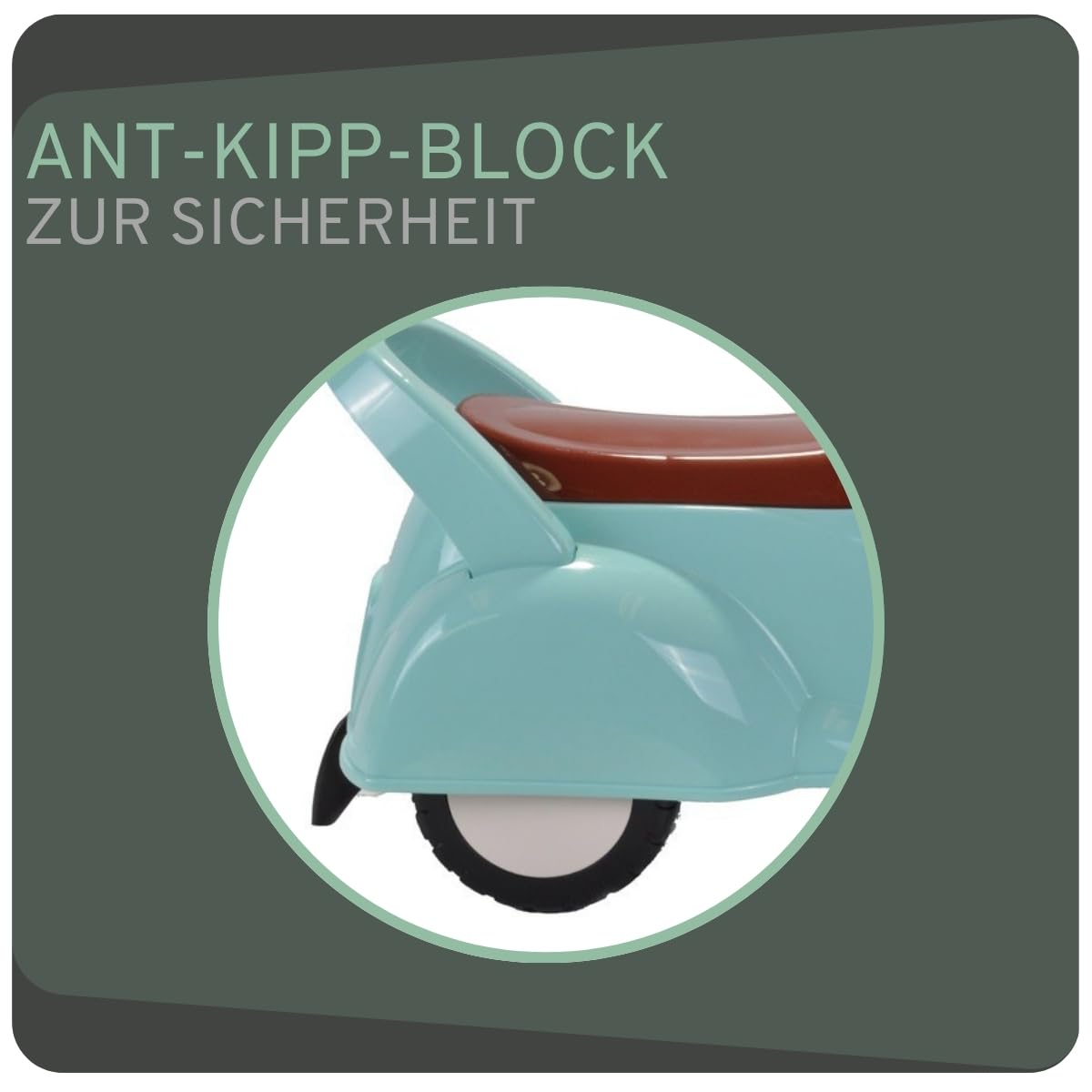 Bandits & Angels Riding Car Scooter Retro ab 1 Jahr für Jungen und Mädchen Mintgrün – grüner Laufroller mit Hupe – für drinnen und draußen – mit Stauraum