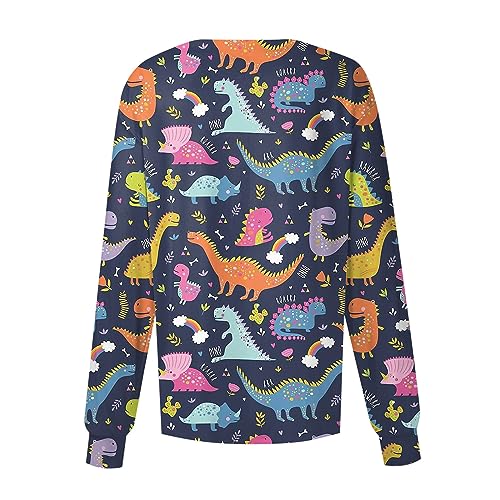 Printed Scrub Jackets for Woman Print Long Sleeve Plus Size Womens Scrubs for Women Nursing Jacket with Pockets