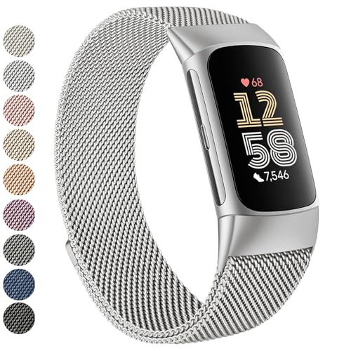 Vanjua for Fitbit Charge 6 Bands Women Men, Stainless Steel Metal Mesh Loop Adjustable Wristband Replacement Strap Compatible with Fitbit Charge 6 Fitness Tracker (Silver)